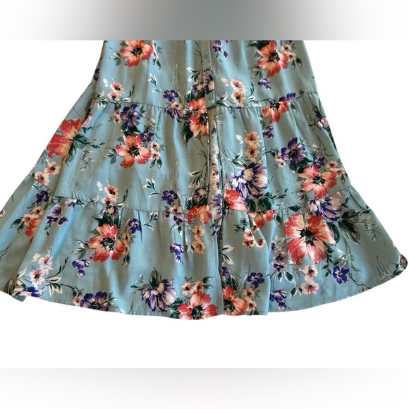 Xhilaration Blue Floral Long Midi Dress Womens Size XS Full Button Front Tiered. - Picture 5 of 11